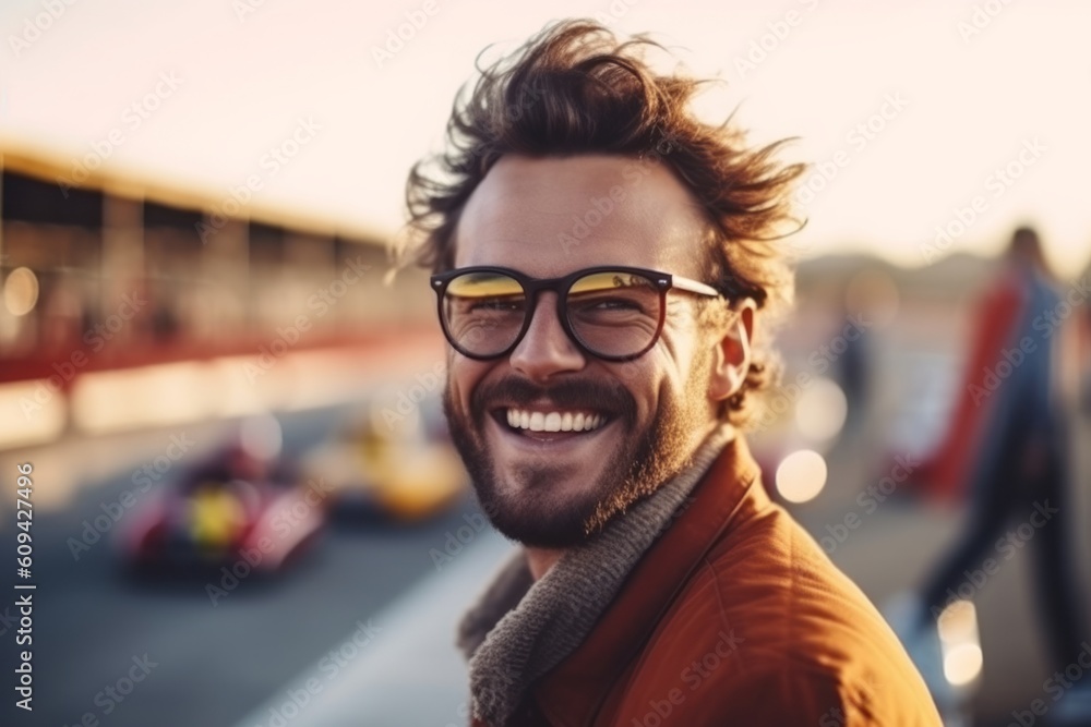 Portrait of a smiling young man in glasses on the street. Portrait of a smiling young man in glasses on the street.