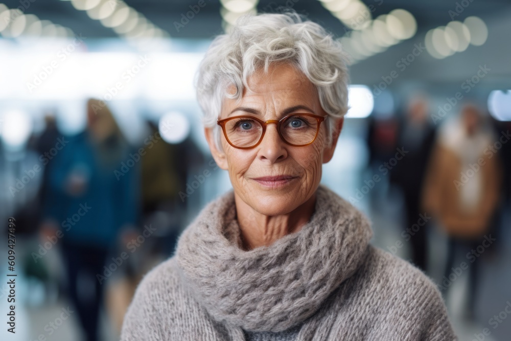 Portrait of a senior woman with eyeglasses in the shopping center Portrait of a senior woman with eyeglasses in the shopping center