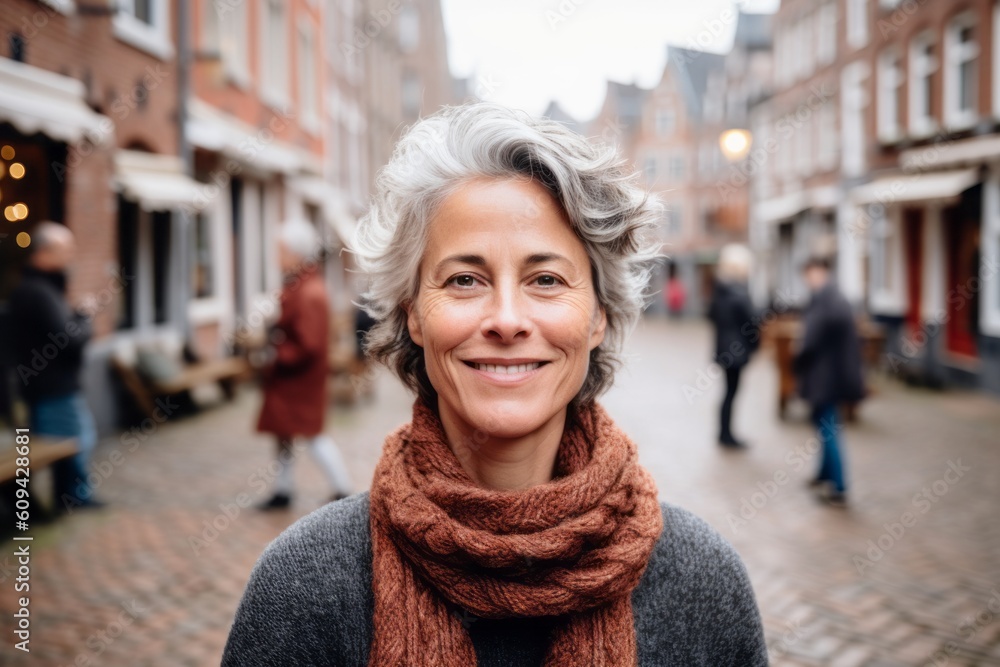 Portrait of a smiling middle-aged woman in the city. Portrait of a smiling middle-aged woman in the city.