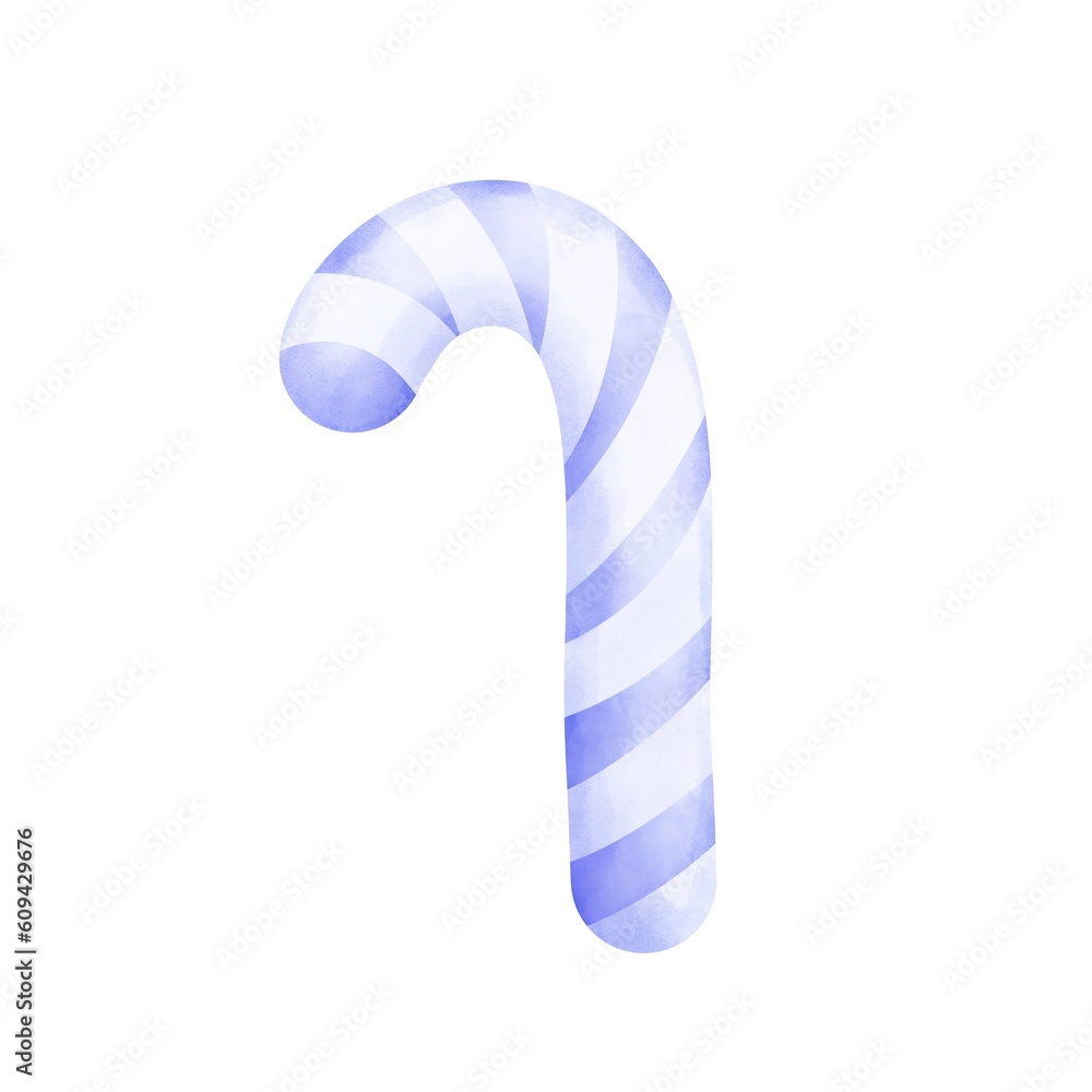 Watercolor blue and white candy cane clipart. Hand drawn watercolor candies illustration isolated on white background. Watercolor blue and white candy cane clipart. Hand drawn watercolor candies illustration isolated on white background.