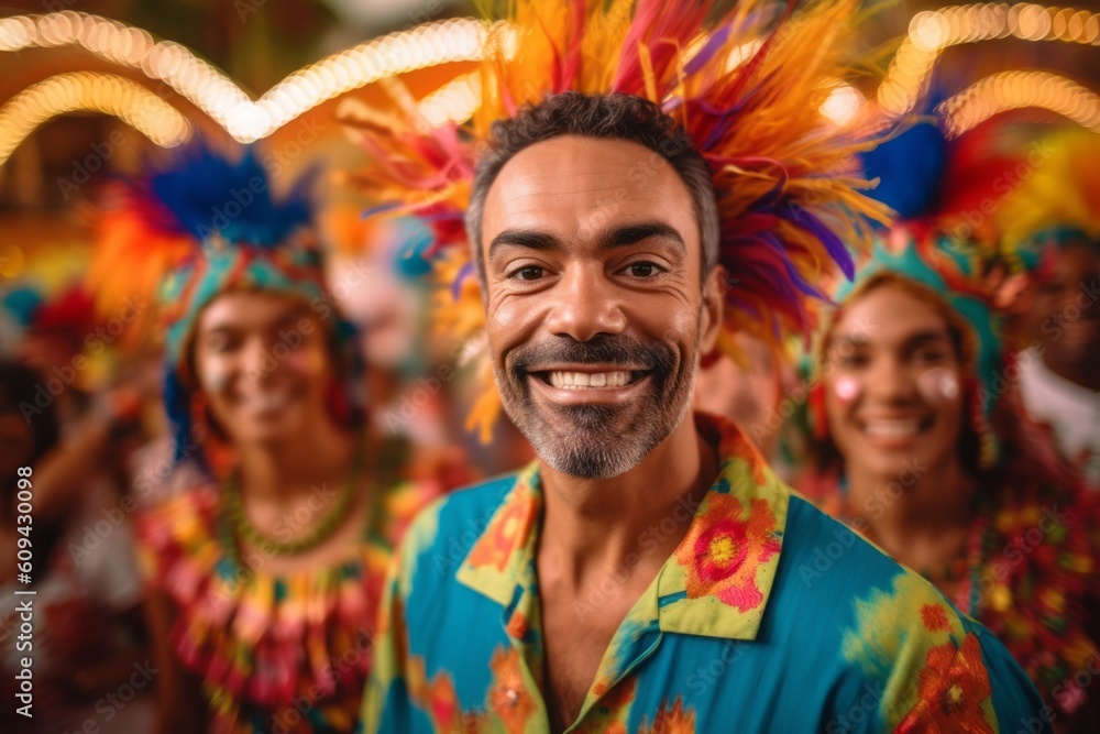 Portrait of a man in colorful costume at the carnival.