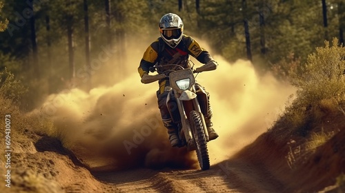 Dust and Dirt extracted Dual Sport Bike rider. AI Generative