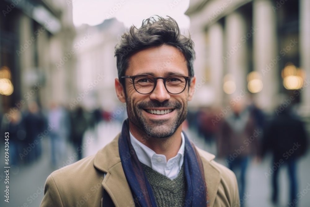 Portrait of handsome bearded man with eyeglasses in the city Portrait of handsome bearded man with eyeglasses in the city