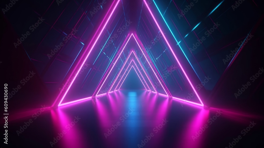 3d render, abstract background with pink blue glowing neon light ...