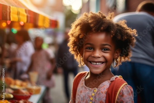 Portrait of a smiling african american little girl at outdoor market