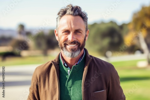 Portrait of smiling mature man standing in park on a sunny day