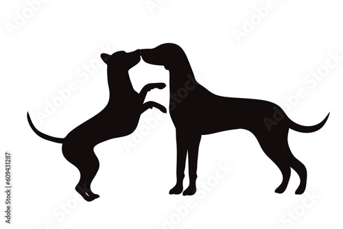 Vector silhouette of couple of dogs on white background.