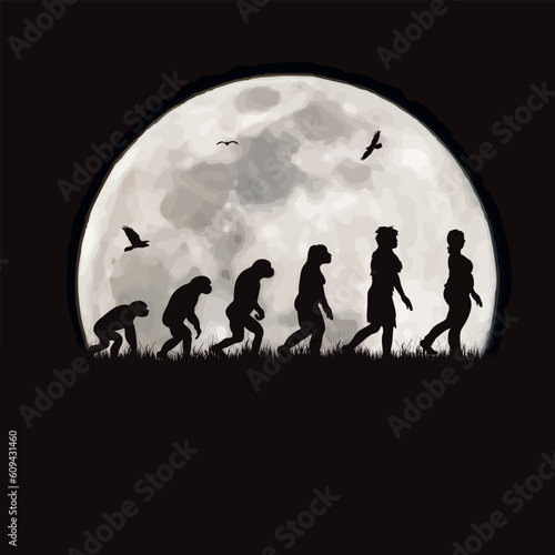 Vector silhouette of evolution on moon background.