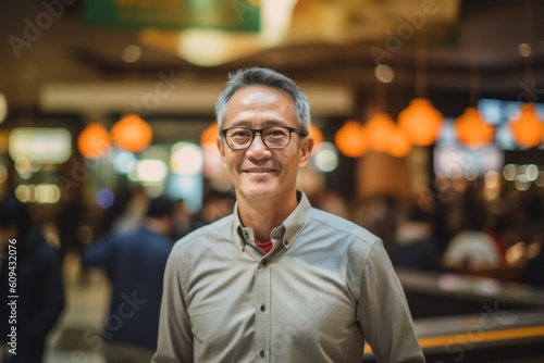 Portrait of mature Asian businessman standing in the lobby of a restaurant © Anne-Marie Albrecht