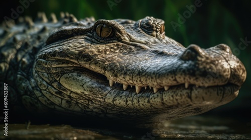 Nile crocodile in the water. Close up potrait. 