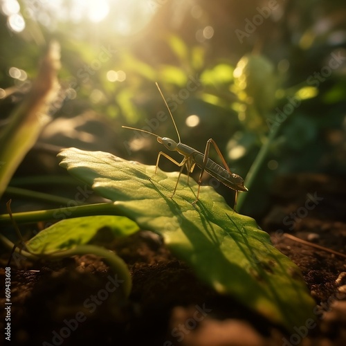 grasshopper in the grass, cricket on a plant, insect in nature. AI-generated landscape