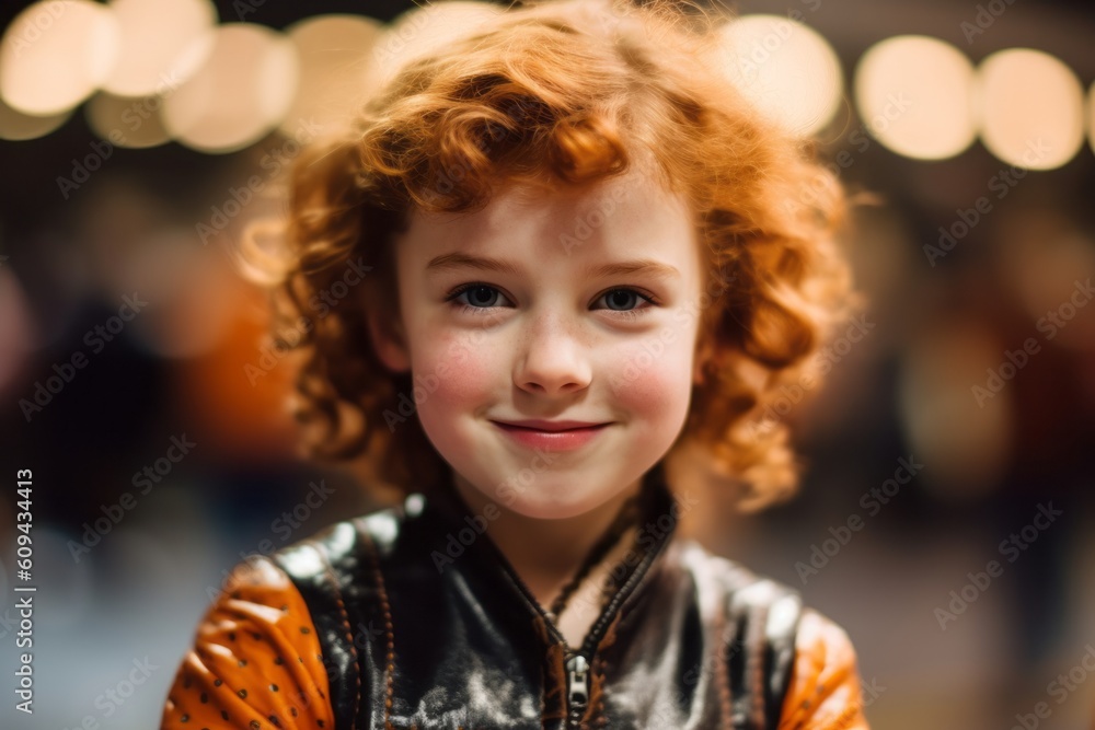 Portrait of a little red-haired boy in a leather jacket. Portrait of a little red-haired boy in a leather jacket.