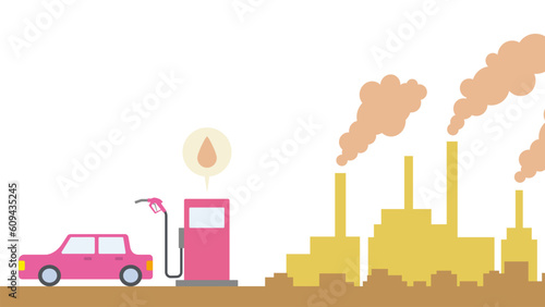 工業地帯とガソリン自動車のイラスト