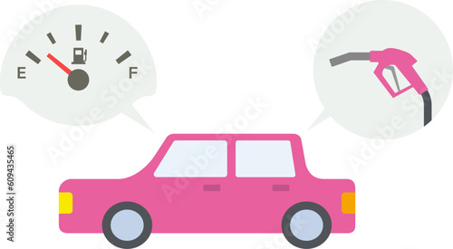 給油が必要なガソリン自動車のイラスト