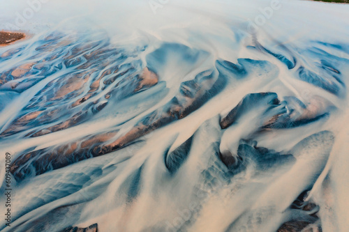 glacier rivers from above in iceland