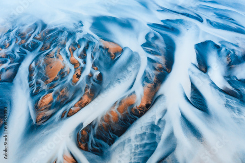 glacier rivers from above in iceland