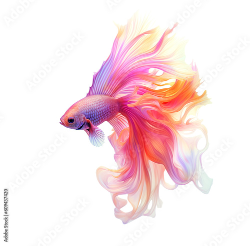 Betta fish. Colorful fighting Siamese fish with beautiful flower tail and fins isolated on white. Amazing exotic floral tropical fish ai generated illustration