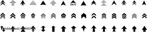 Swipe up arrow icon set. Swipe up, Buttons for social media with business infographic. Black arrows, buttons and web icons. Social media application. Scroll or swipe up