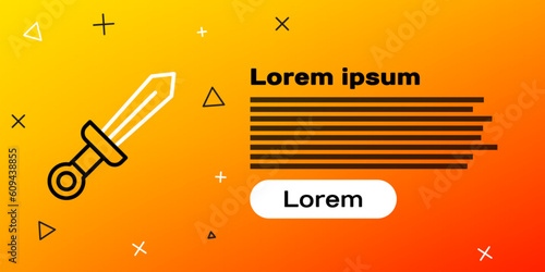 Line Medieval sword icon isolated on yellow background. Medieval weapon. Colorful outline concept. Vector