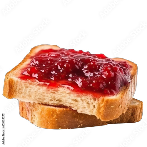 Toast, Bread with strawberry jam, transparent background, isolate die cut png file (Ai generated)
