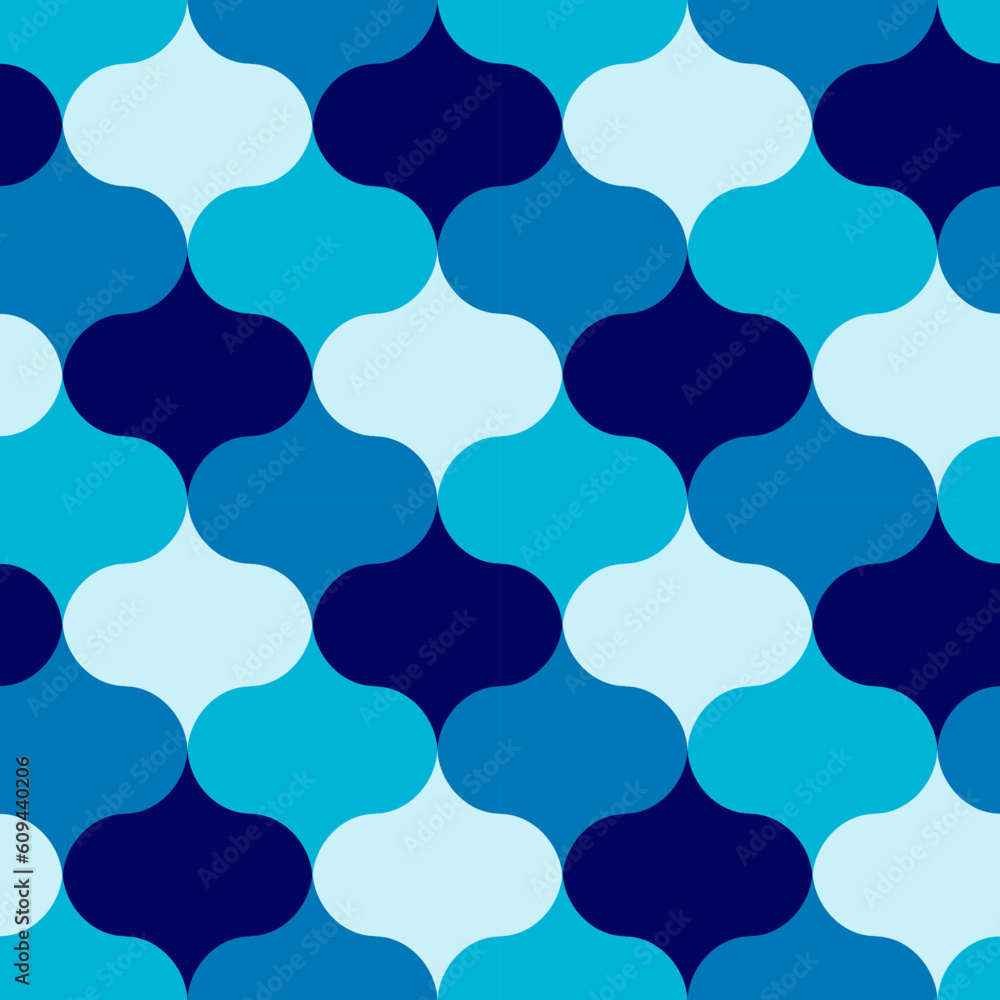 Abstract blue shades ornament repeat pattern. Vector seamless pattern design for textile, fashion, paper and wrapping. 