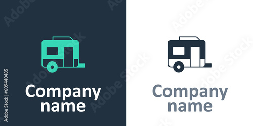 Logotype Rv Camping trailer icon isolated on white background. Travel mobile home, caravan, home camper for travel. Logo design template element. Vector