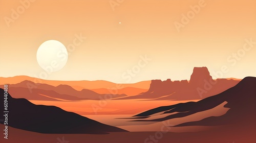 A minimalist print showcasing the vastness of a desert landscape - Generative AI