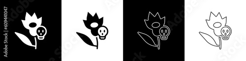 Set Poison flower icon isolated on black and white background. Vector