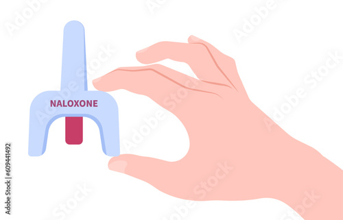 Hand hold the Oxycodone Morphine medication and Naloxone used to block the effects of opioids to save life in emergency case healthcare