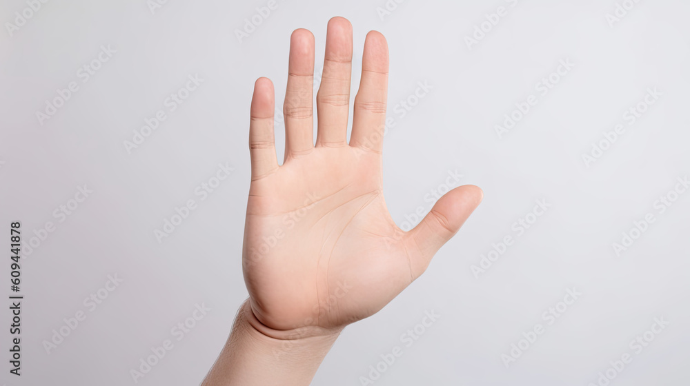 Close-up male hand with stop gesture isolated on white background Close-up male hand with stop gesture isolated on white background