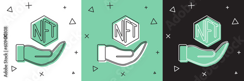 Set NFT Digital crypto art icon isolated on white and green, black background. Non fungible token. Vector