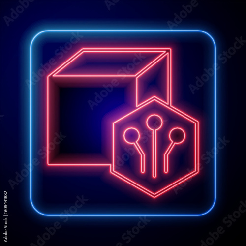 Glowing neon NFT Digital crypto art icon isolated on black background. Non fungible token. Vector