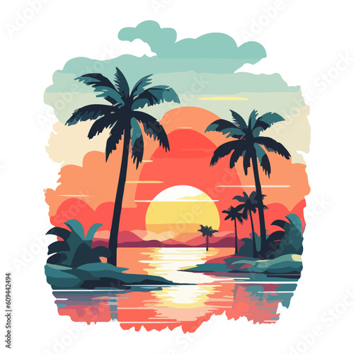 sunset tropical island vector, suitable for template or poster summer beach