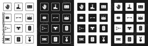 Set Hockey mechanical scoreboard, Human broken bone, table, glove, stadium, over sports winner podium, Ice hockey rink and Championship tournament bracket icon. Vector