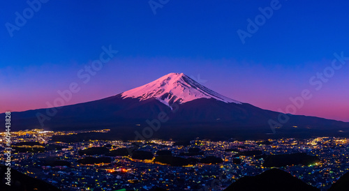 Canvas Print aerial view of Mount Fuji in Japan at night