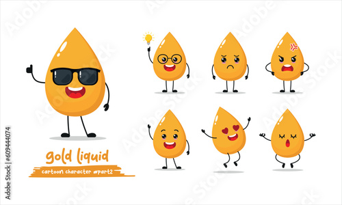 Gold cartoon. with different facial expressions and poses on a white background