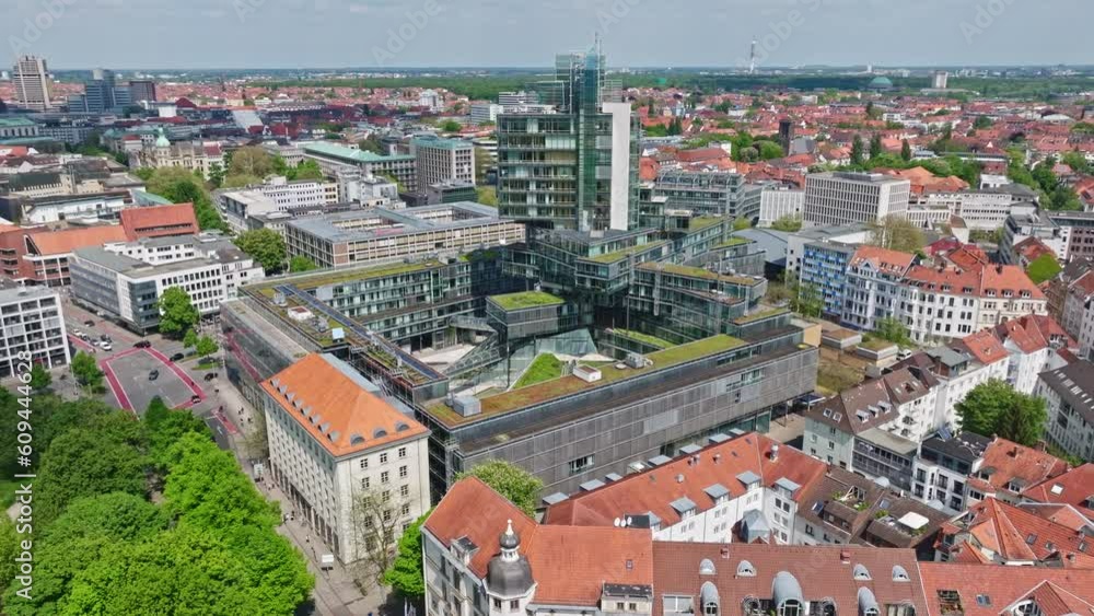 Drone shot of Modern architecture building , Hanover , Germany . Drone shot of Modern architecture building , Hanover , Germany .