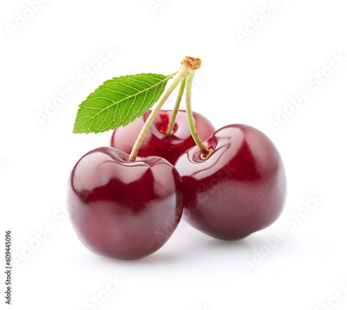 Sweet cherries in closeup on white background