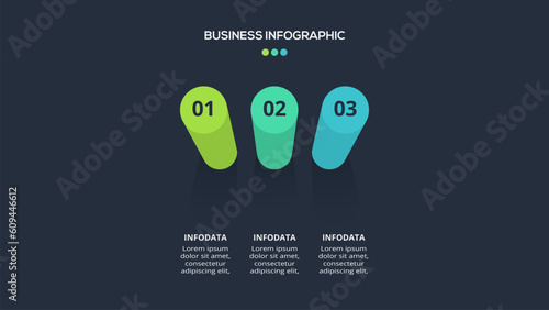 3d concept for infographic with 3 steps, options, parts or processes. Template for web on a black background.