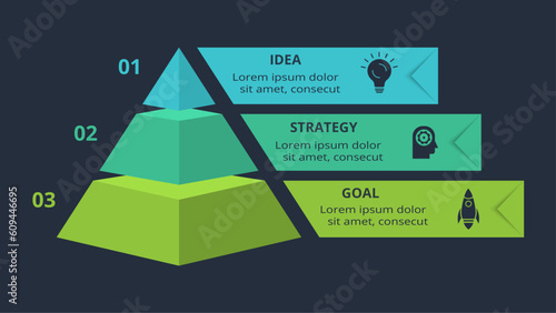 3d concept for infographic with 3 steps, options, parts or processes. Template for web on a black background.
