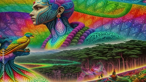 Earth goddess shaman ayahuasca hallucination, a.i. generated photo