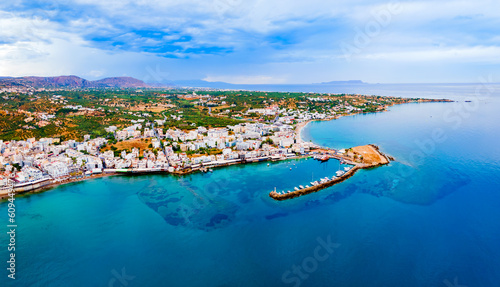 Hersonissos town aerial panoramic view in Crete, Greece photo