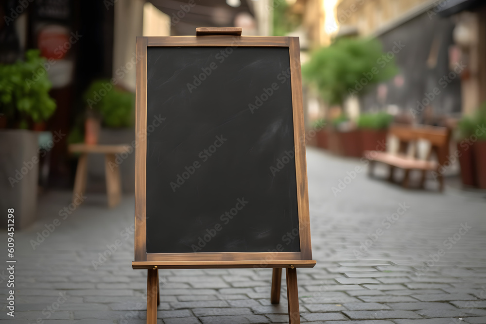 Blank restaurant shop sign or menu boards near the entrance to ...