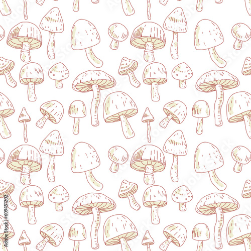 mushroom seamless pattern doodle hand drawn