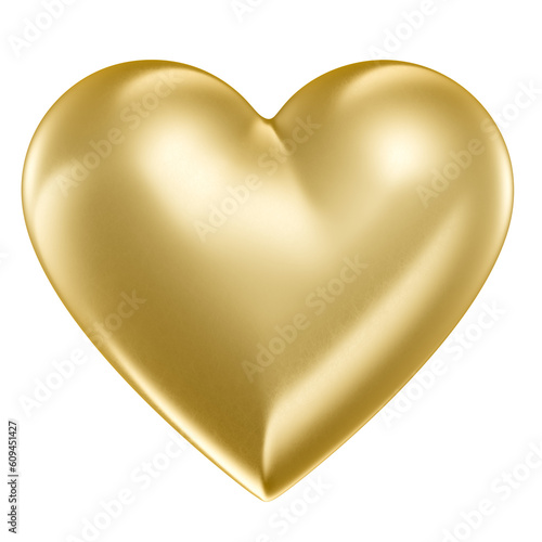Gold heart isolated on transparent background 3d render
