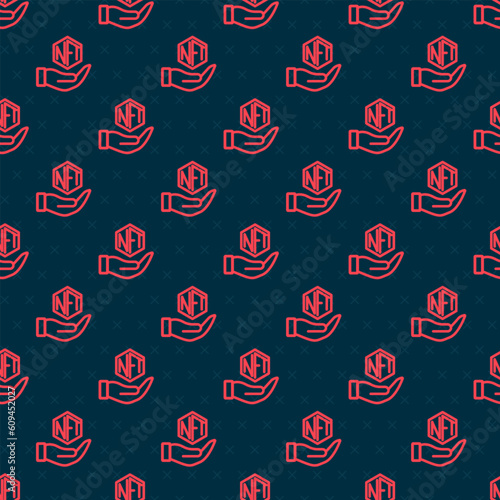 Red line NFT Digital crypto art icon isolated seamless pattern on black background. Non fungible token. Vector