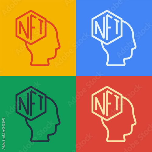 Pop art line NFT Digital crypto art icon isolated on color background. Non fungible token. Vector