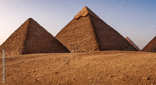 beautiful pyramids of giza next to the moon