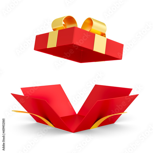 open gift box with red ribbon 3d rendering