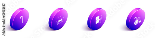 Set Isometric Walking stick cane, Armchair, Domino and Wheelchair icon. Vector